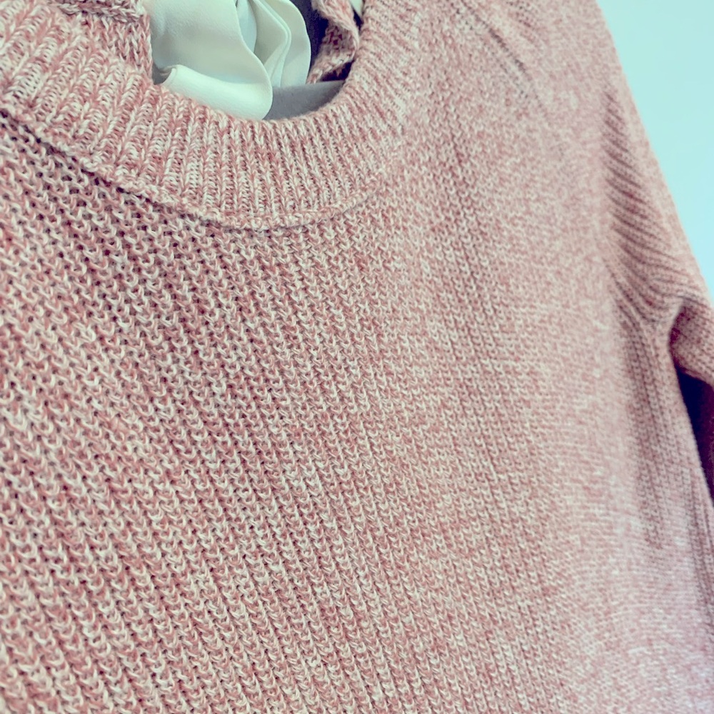 LOFT sweater with back ribbon detail. Pink reddish with cream marble color